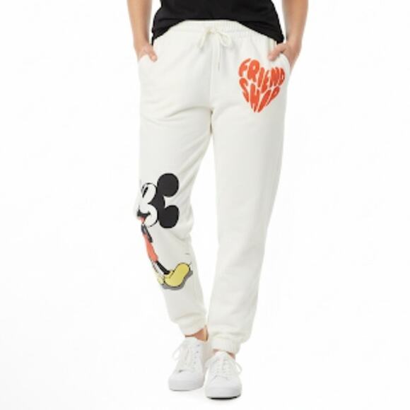 Disney Mickey Mouse Jogger Pants Juniors XLarge 15-17 Winter White Holiday Comfy - Picture 1 of 10